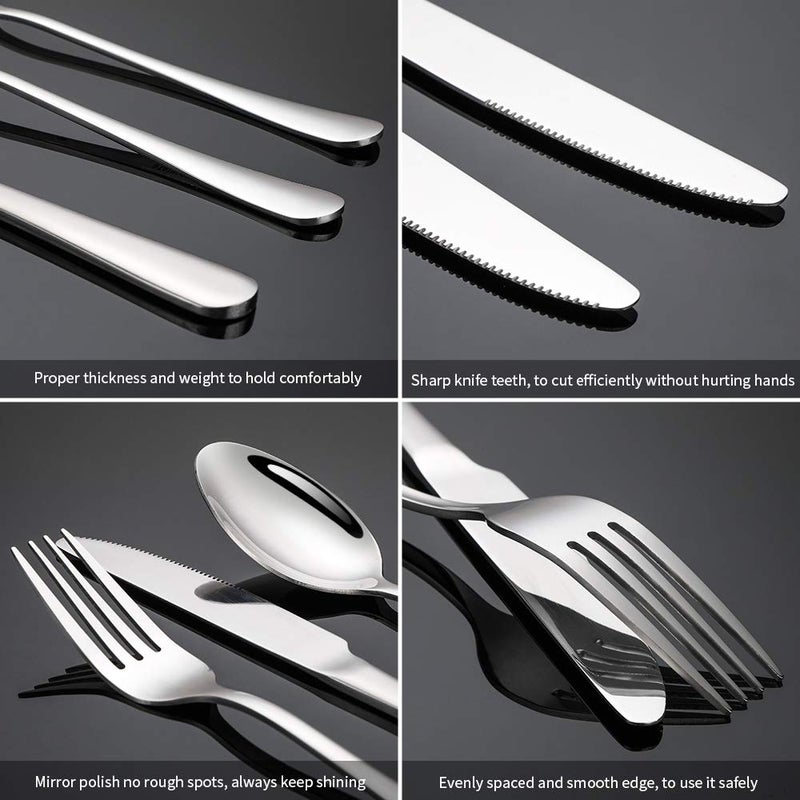 Briout Silverware Set, Briout Flatware Set Service for 4 Stainless Steel Cutlery Set 20 Piece Include Upgraded Knife Spoon Fork Mirror Polished, Dishwasher Safe - Image 3